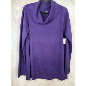 NWT VTG Y2K Basic Editions Women XL Purple Lurex Cowl Neck Sweater Metallic Knit